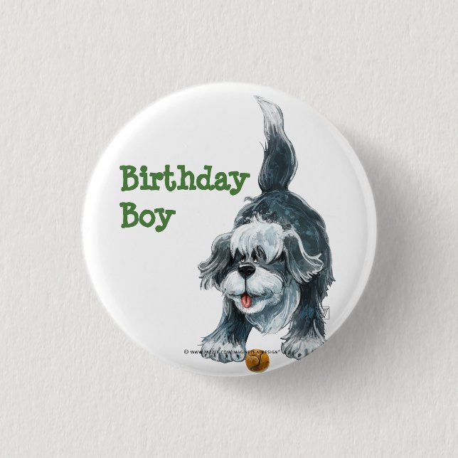Shaggy Sheep Dog Party Centre 3 Cm Round Badge (Front)