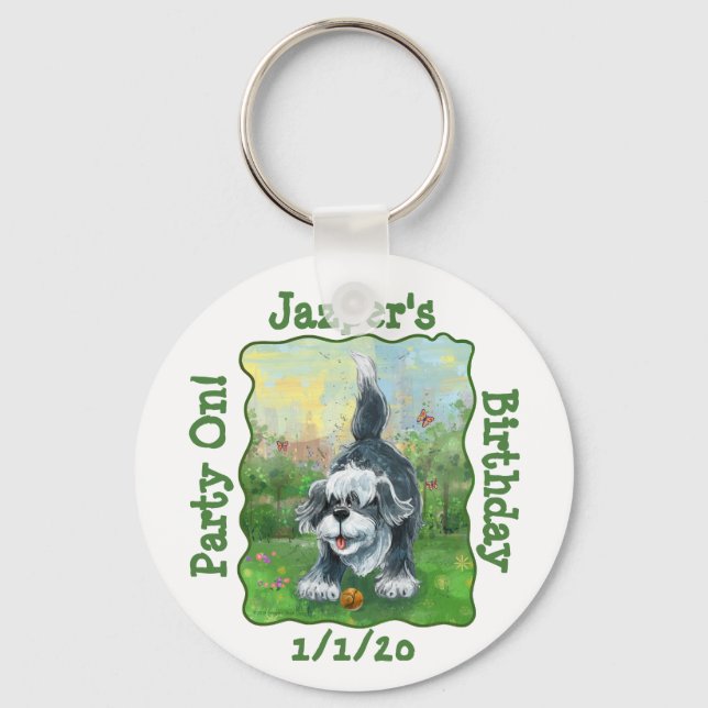 Shaggy Sheep Dog Party Centre Key Ring (Front)