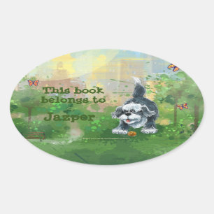 Shaggy Sheep Dog Stationery Oval Sticker