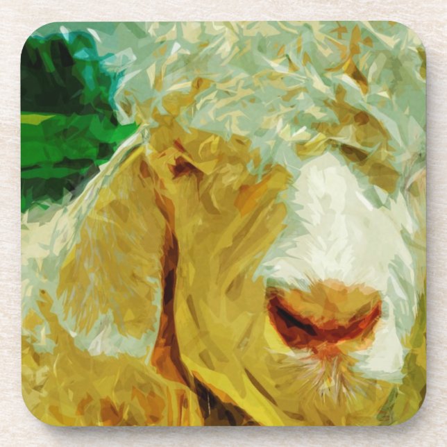Shaggy White Angora Goat Abstract Impressionism Coaster (Front)