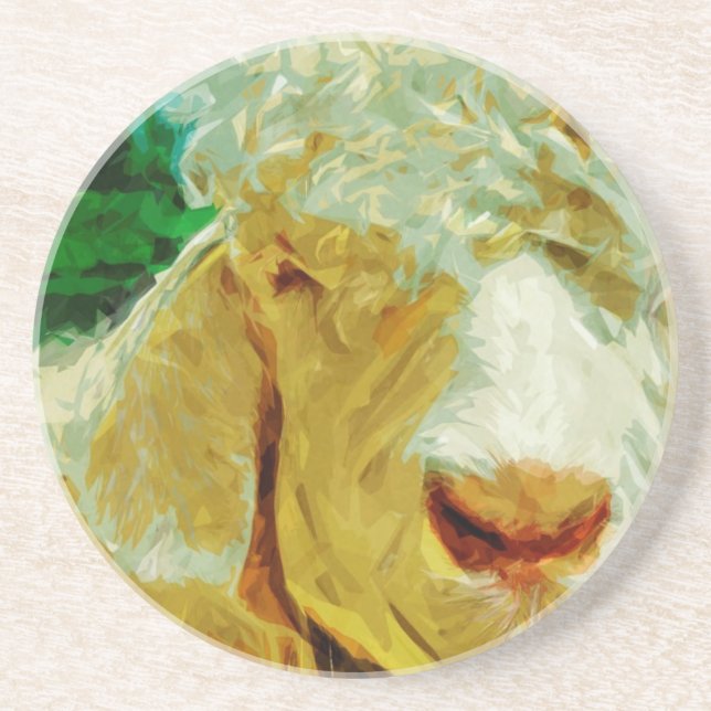 Shaggy White Angora Goat Abstract Impressionism Coaster (Front)
