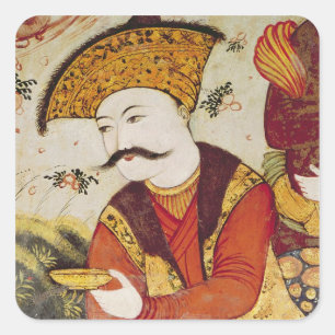 Shah Abbas I and a Courtier offering Square Sticker