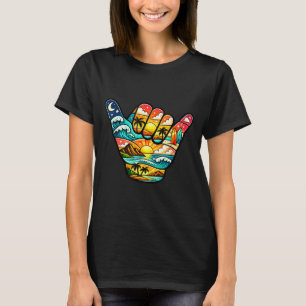 Shaka hand beach sunset tropical surf vibes T-Shirt
