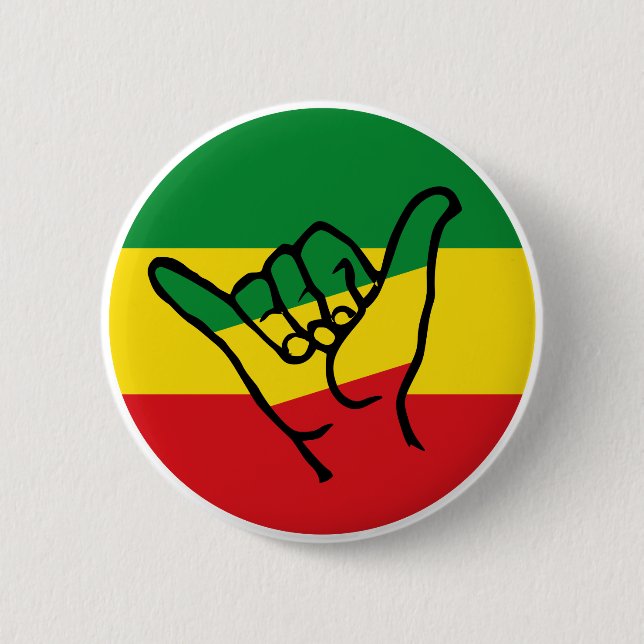 Shaka Hand with flag of Reggae  6 Cm Round Badge (Front)
