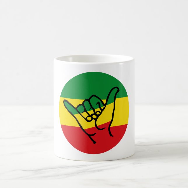 Shaka Hand With Reggae Colors Coffee Mug (Center)
