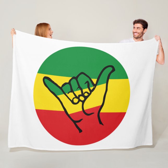 Shaka Hand With Reggae Colors Fleece Blanket (In Situ)