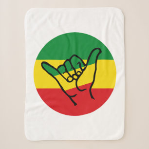 Shaka Hand With Reggae Colors Sherpa Blanket