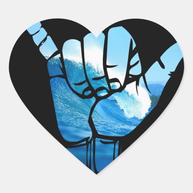 Shaka Sign Wave Rip Curl Heart Sticker (Front)
