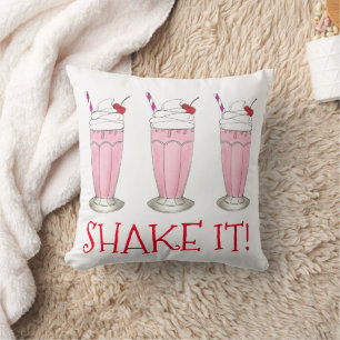 Shake It! Pink Strawberry Ice Cream Shop Milkshake Cushion