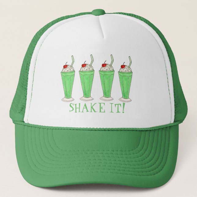 Shake It! Shamrock St. Patrick's Day Milkshake Trucker Hat (Front)