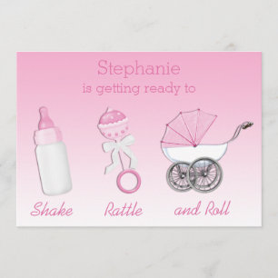 Shake Rattle and Roll Girl Baby Shower Invitation