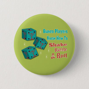 Shake, Rattle and Roll Martinit Dice Bunco Design 6 Cm Round Badge