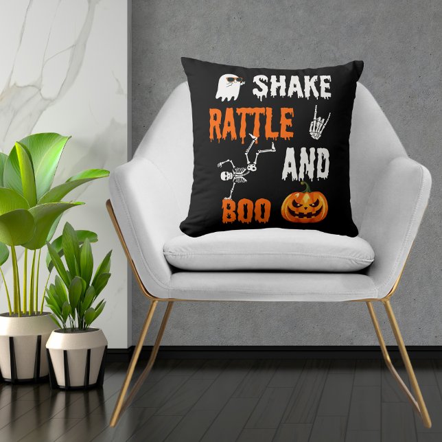 Shake, Rattle, Boo Fun Skeleton Pumpkin Halloween Cushion (Creator Uploaded)