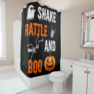 Shake, Rattle, Boo Fun Skeleton Pumpkin Halloween Shower Curtain