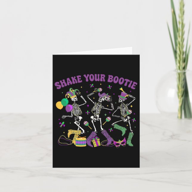 Shake Your Bootie Skeleton Mardi Gras Cowboy Boot  Card (Front)