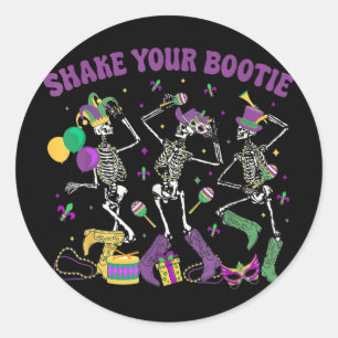 Shake Your Bootie Skeleton Mardi Gras Cowboy Boot Classic Round Sticker