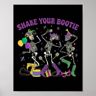 Shake Your Bootie Skeleton Mardi Gras Cowboy Boot  Poster