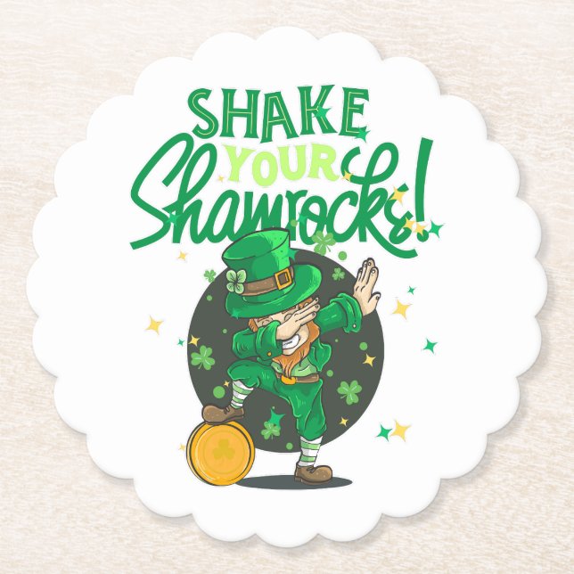Shake your shamrock, St Patricks day, Slainte Paper Coaster (Front)