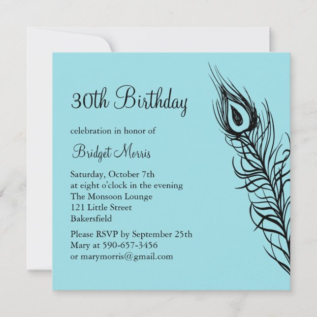 Shake Your Tail Feathers Birthday Invite turquoise (Front)