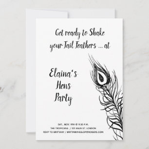 Shake your Tail Feathers Hens Party black & white Invitation