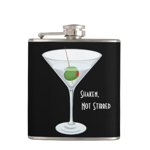 Shaken Not Stirred Martini Glass with Olive Hip Flask