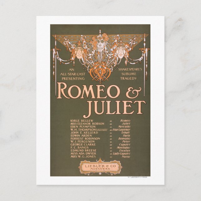 Shakepeare's Sublime Tragedy "Romeo & Juliet" Postcard (Front)