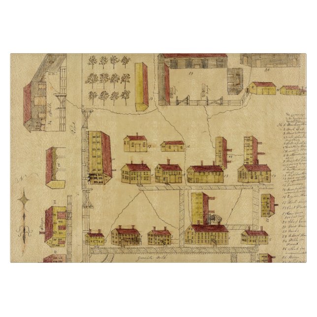 SHAKER VILLAGE MAP, 1849 CUTTING BOARD (Front)
