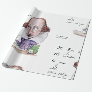 Shakespeare Caricature & Tempest Quote  Wrapping Paper