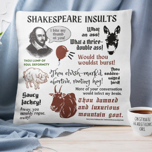 Shakespeare Insults Quotes Boho Funny LIterary Cushion
