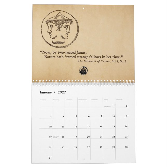 Shakespeare Quotes Yearly Calendar (Jan 2027)