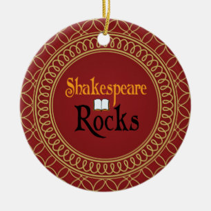 Shakespeare Rocks Red and Gold Keepsake Gift Ceramic Tree Decoration