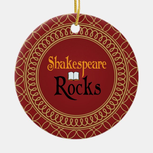 Shakespeare Rocks Red and Gold Keepsake Gift Ceramic Tree Decoration (Front)
