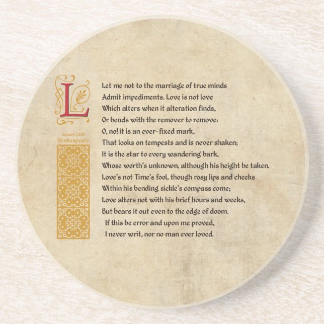 Shakespeare Sonnet 116 (CXVI) on Parchment Coaster (Front)