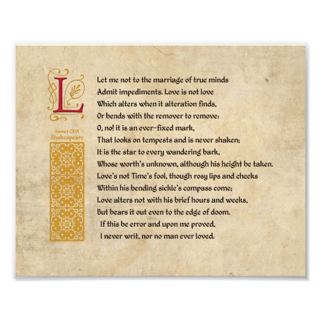 Shakespeare Sonnet 116 (CXVI) on Parchment Photo Print (Front)
