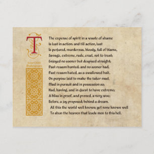 Shakespeare Sonnet 129 (CXXIX) on Parchment Invitation