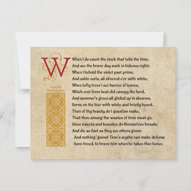 Shakespeare Sonnet 12 (XII) on Parchment Invitation (Back)
