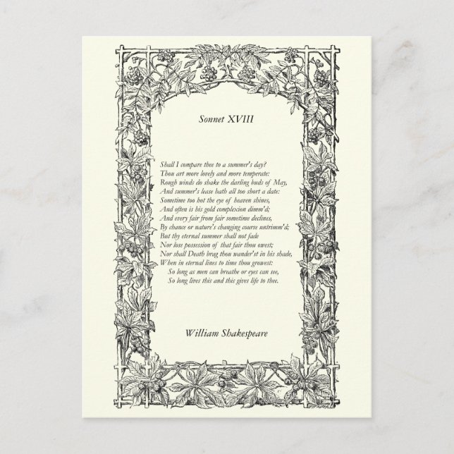 Shakespeare Sonnet # 18 Postcard (Front)