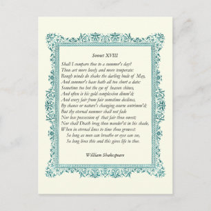 Shakespeare Sonnet # 18 Postcard