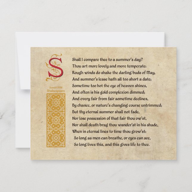 Shakespeare Sonnet 18 (XVIII) on Parchment Invitation (Back)
