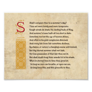 Shakespeare Sonnet 18 (XVIII) on Parchment Photo Print
