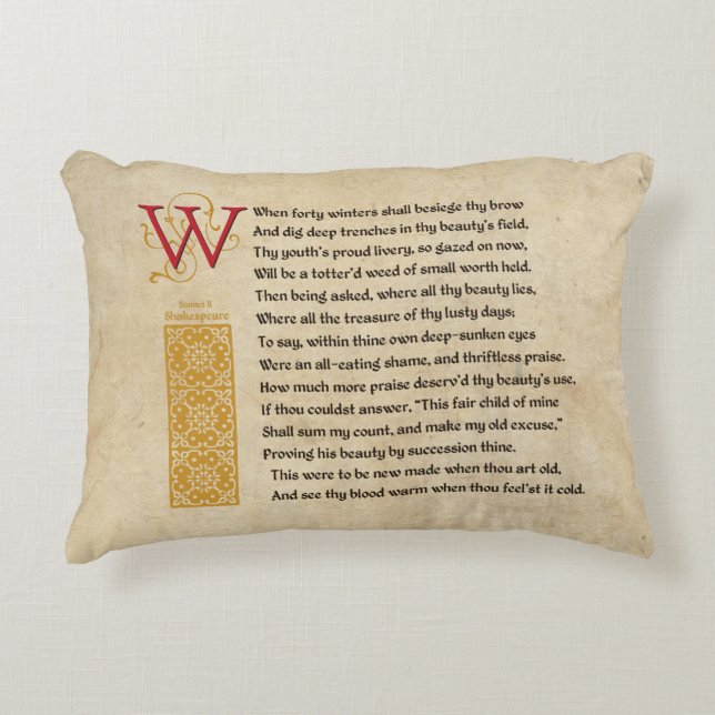 Shakespeare Sonnet 2 (II) on Parchment Decorative Cushion (Front)