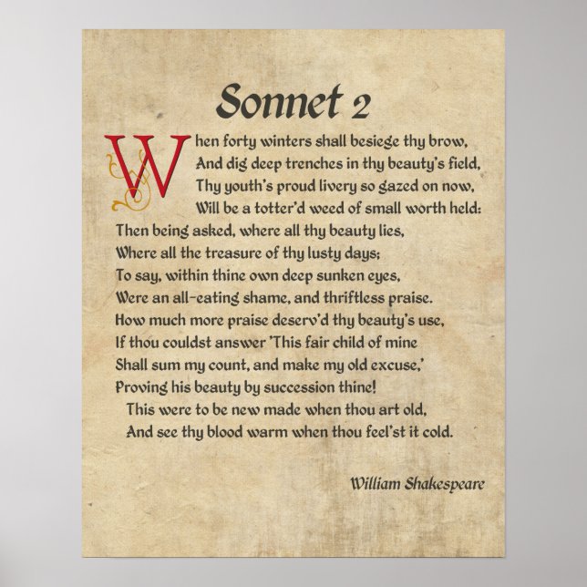 Shakespeare Sonnet 2 Parchment Poster (Front)
