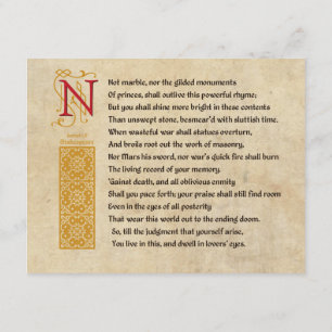 Shakespeare Sonnet 55 (LV) on Parchment Invitation
