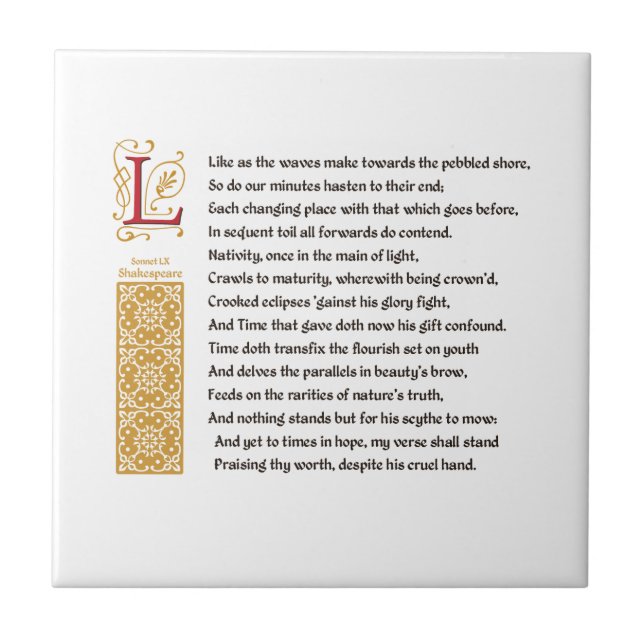 Shakespeare Sonnet 60 (LX) on Parchment Ceramic Tile (Front)