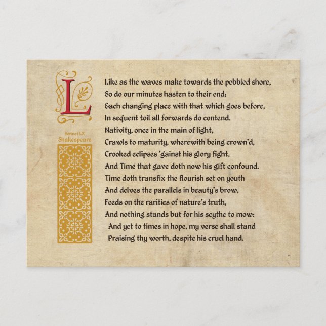 Shakespeare Sonnet 60 (LX) on Parchment Postcard (Front)
