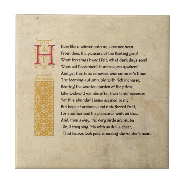 Shakespeare Sonnet 97 (XCVII) on Parchment Tile (Front)