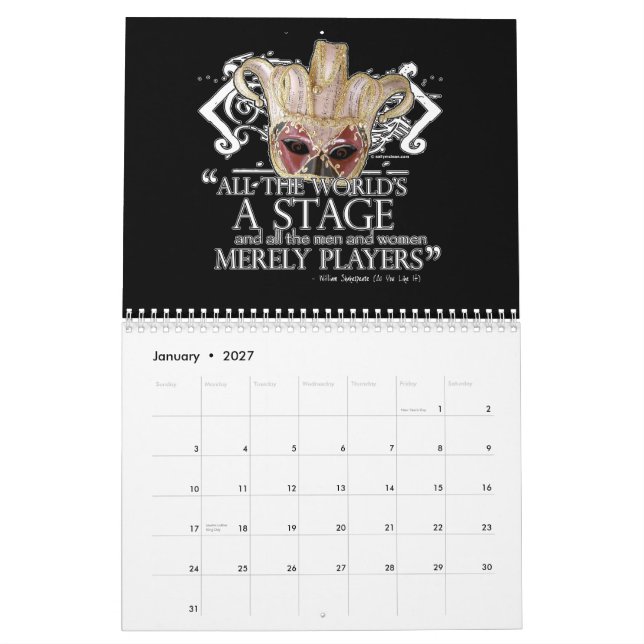 Shakespeare Theatrical Masks Wall Calendar (Jan 2027)