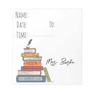 Shakespeare Themed literature hall pass notepad