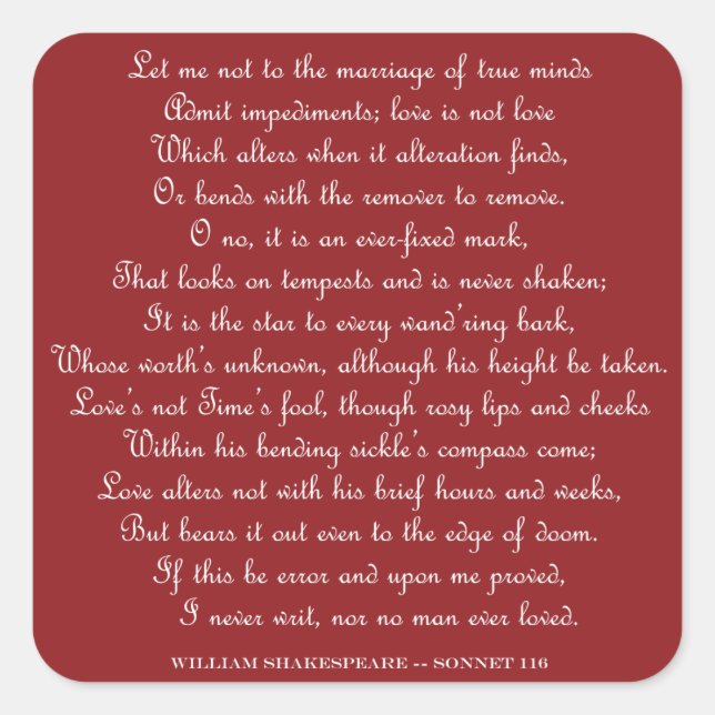 Shakespeare's Sonnet 116 Square Magnet Sticker (Front)