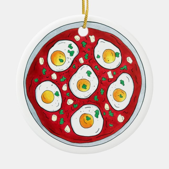 Shakshouka Shakshuka Spicy Poached Eggs Tomatoes Ceramic Ornament (Front)